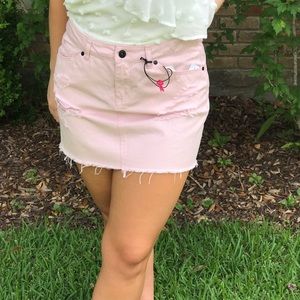 Distressed Jean Skirt (baby pink)
